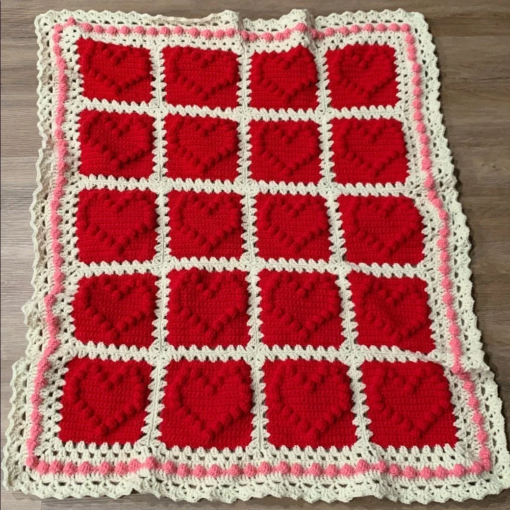 Cozy Red, Pink & Cream Heart Blanket